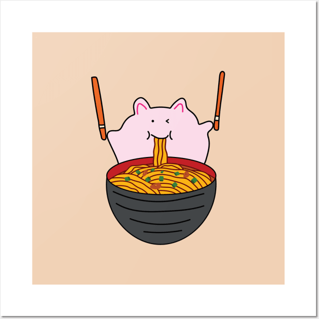 cute fat pink mice eating ramen noodles Wall Art by wordspotrayal